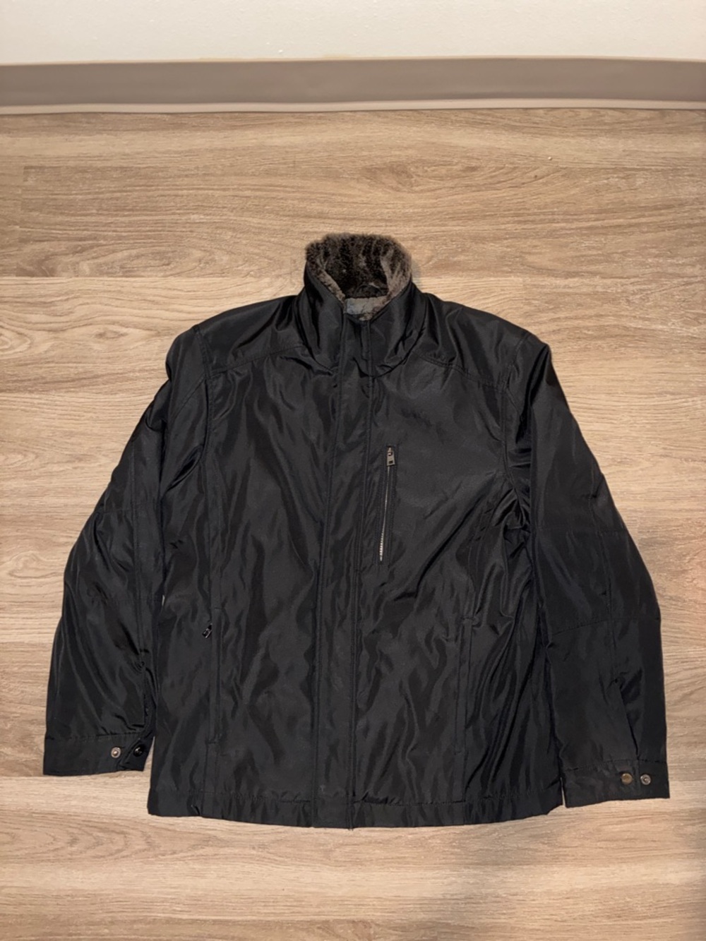 Marc New York by Andrew Marc Men’s Black Shell Jacket with Faux Fur Collar - M